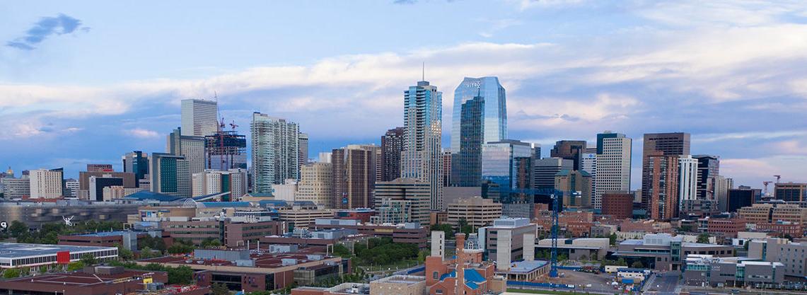 Aerial view of Auraria Campus and Downtown Denver.